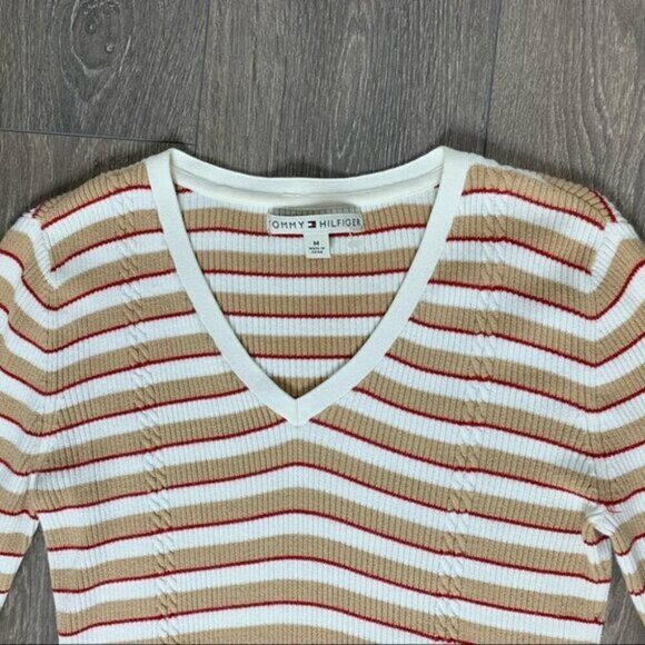 Tommy Hilfiger Women's Stripe Sweater V-neck Pullover Vintage 2000 Preppy Size M - Picture 5 of 16
